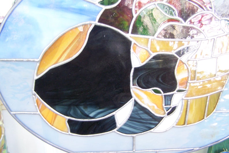 Stained glass Cat and Apples hanging