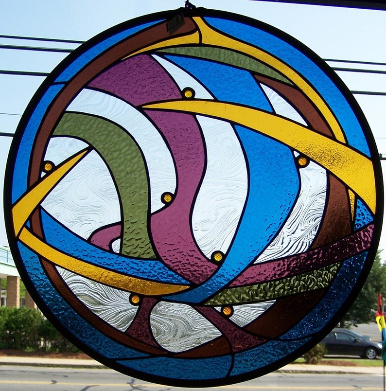 Marble round stained glass hanging Etsy