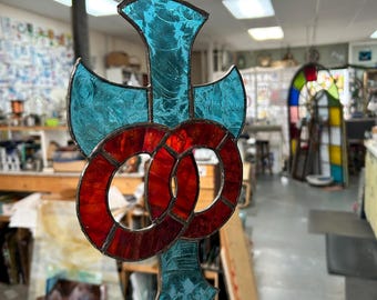 Wedding Ring Cross in stained glass