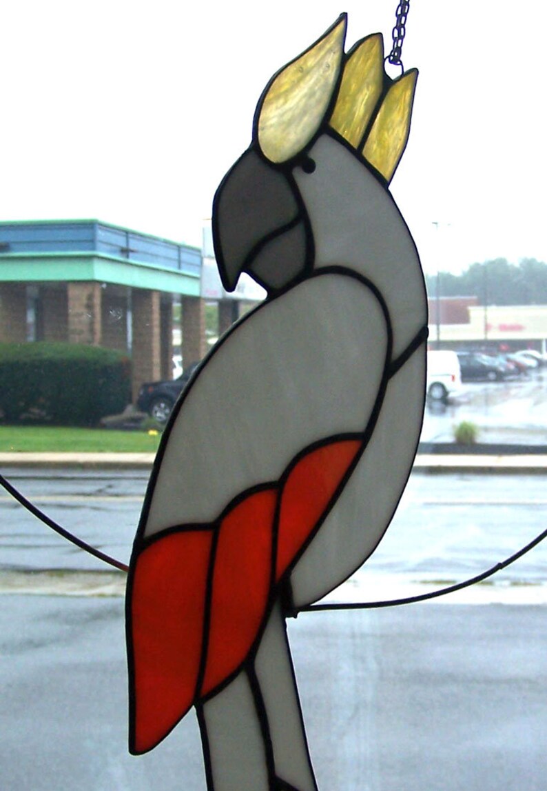 PARROT White and orange ....stained glass hanging