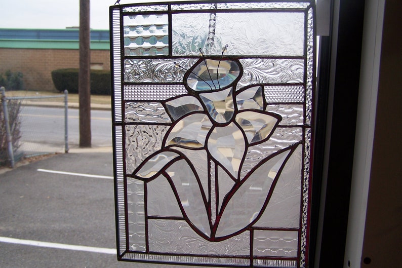 Beveled Daffodil ....stained glass hanging