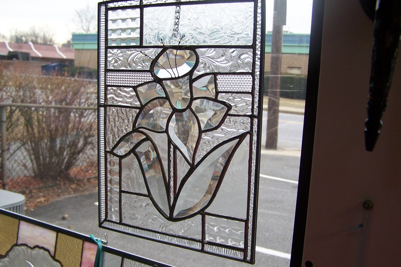 Beveled Daffodil ....stained glass hanging