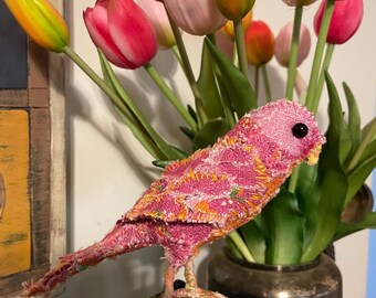 Textile Bird Sculpture - Patchwork Fantasy Bird - Handmade Textile Bird ...