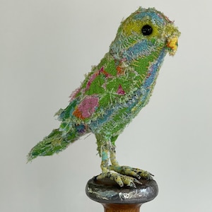 Textile Bird Sculpture - Patchwork Parakeet - Handmade Textile Bird - Collectable Bird Soft Sculpture -one of a kind