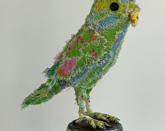 Textile Bird Sculpture - Patchwork Fantasy Bird - Handmade Textile Bird ...