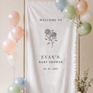 Personalisiertes Stoff-Babypartyschild, individuelles Babypartyschild, Willkommensschild für Babyparty, individuelles Babypartydekor