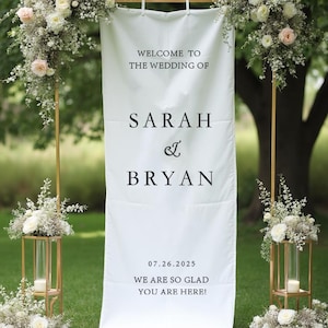 Placa de boas-vindas personalizada em tecido para casamento, Placa de casamento personalizada em linho, Decoração boho para casamento, Placa de cerimônia moderna, Placa de tecido rústico
