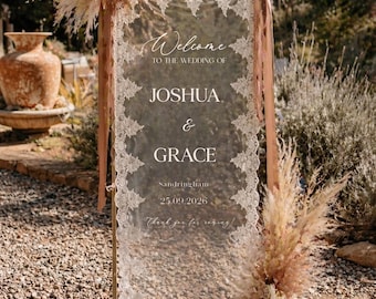 Custom Lace Wedding Welcome Sign, Personalized Boho Lace Wedding Sign, Boho Wedding Decor, Modern Ceremony Sign, Rustic Lace Sign