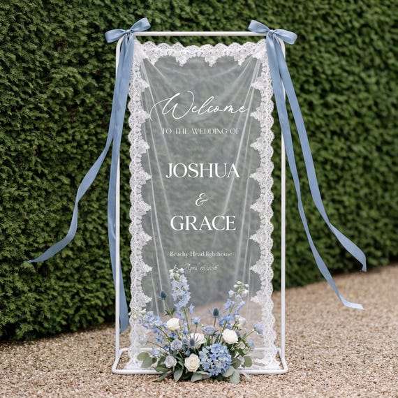 Custom Lace Wedding Welcome Sign, Personalized Lace Wedding Sign, Boho Wedding Decor, Modern Ceremony Sign, Rustic Lace Sign