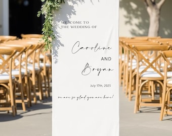 Benutzerdefinierte Stoff Hochzeit Willkommensschild, personalisierte Leinen Hochzeitsschild, Boho Hochzeitsdeko, moderne Zeremonie Zeichen, rustikale Stoff Zeichen