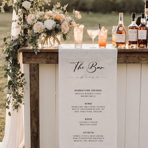 Fabric Bar Sign, Fabric Bar Menu, Wedding Bar Menu, Custom Linen Bar Sign, Signature Cocktail Menu, Minimalist Wedding Bar Sign For Drinks