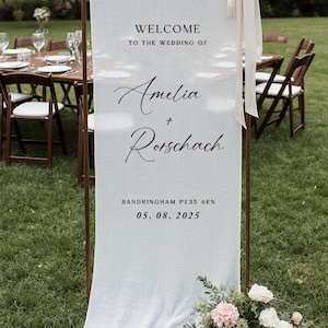 Custom Fabric Wedding Welcome Sign, Personalized Linen Wedding Sign, Boho Wedding Decor, Modern Ceremony Sign, Rustic Fabric Sign