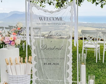Custom Lace Wedding Welcome Sign, Personalized Lace Wedding Sign, Boho Wedding Decor, Modern Ceremony Sign, Rustic Lace Sign