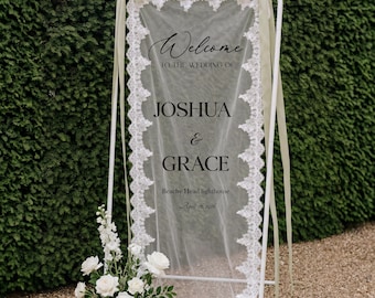 Custom Lace Wedding Welcome Sign, Personalized Lace Wedding Sign, Boho Wedding Decor, Modern Ceremony Sign, Rustic Lace Sign