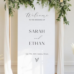 Cartello di benvenuto per matrimonio in tessuto personalizzato, cartello di matrimonio in lino personalizzato, decorazioni per matrimonio boho, cartello per cerimonia moderno, cartello in tessuto rustico