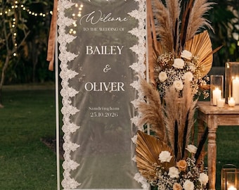 Lace Wedding Welcome Sign, Custom Lace sign, Personalized Boho Lace Wedding Sign, Boho Wedding Decor, Modern Ceremony Sign, Rustic Lace Sign