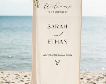 Benutzerdefinierte Stoff Hochzeit Willkommensschild, personalisierte Leinen Hochzeitsschild, Boho Hochzeitsdeko, moderne Zeremonie Zeichen, rustikale Stoff Zeichen