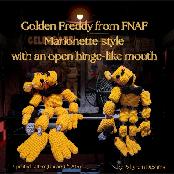 Updated,, Golden Freddy Amigurumi Crochet Pattern - Five Nights of