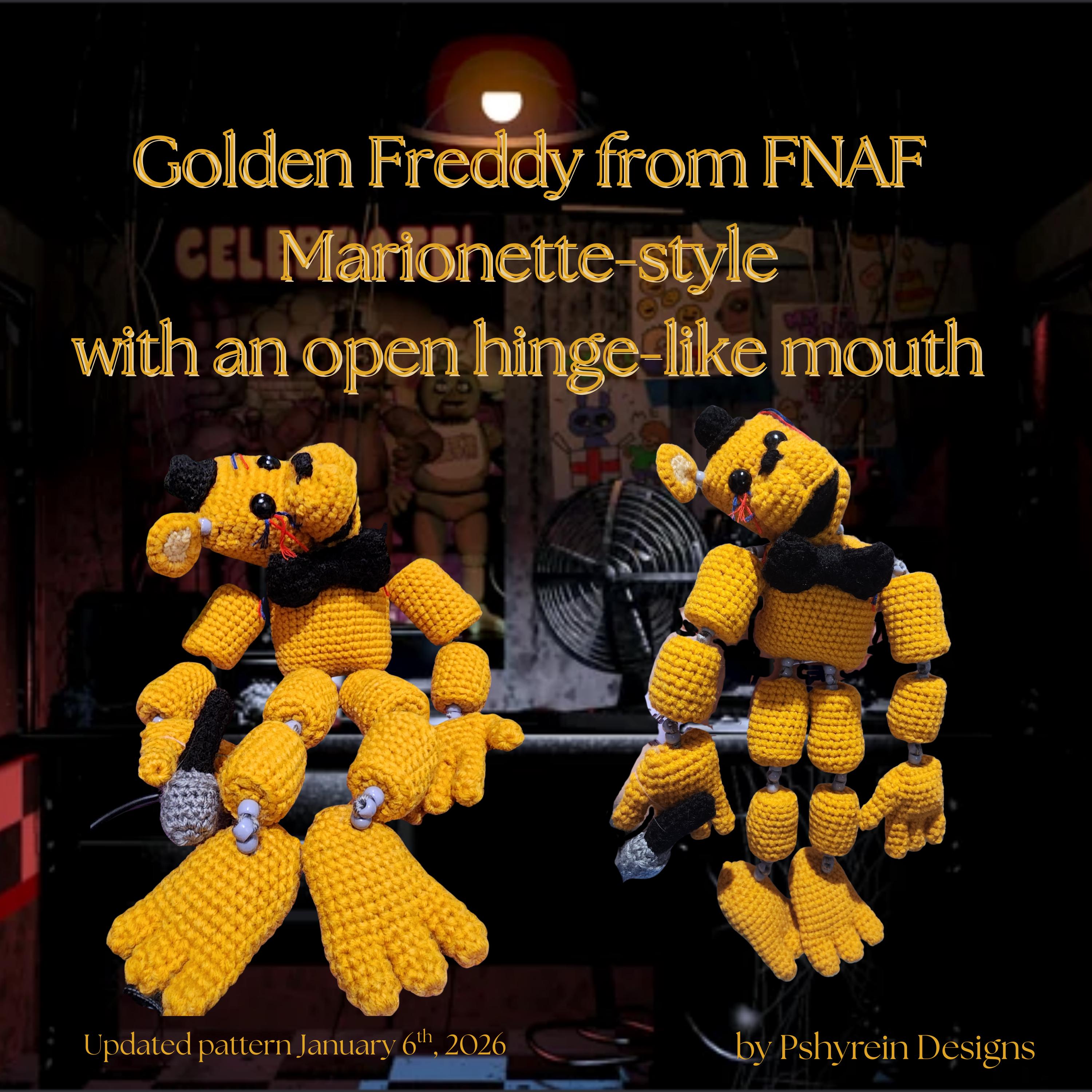 Updated,, Golden Freddy Amigurumi Crochet Pattern - Five Nights of