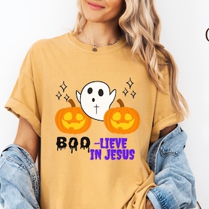 Boo-lieve in Jesus shirt, christian halloween, halloween shirt, ghost shirt, fall season tee, christian apparel, religious shirt, fall shirt