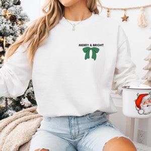 Merry & Bright Embroidered Christmas Sweatshirt, christmas sweatshirt, christmas gift, christmas embroidered shirt, gift for her