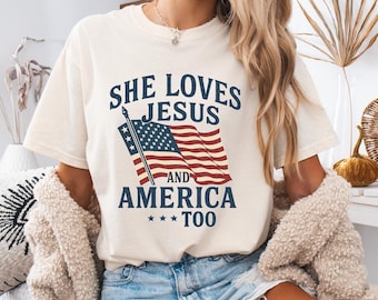 愛国的なキリスト教Tシャツ、イエスとアメリカを愛する、7月4日