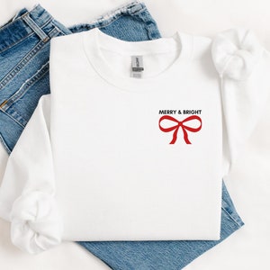 Merry & Bright Embroidered Christmas Sweatshirt, christmas gift, christmas embroidered shirt, Embroidered christmas, embroidered sweater