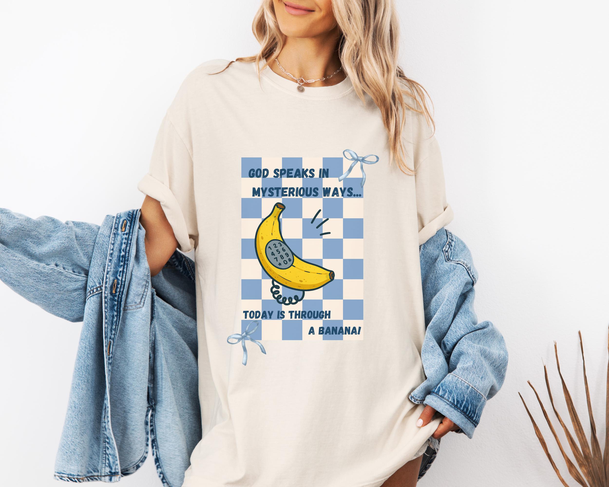 おもしろいクリスチャンバナナフォンTシャツ、オーバーサイズユニ