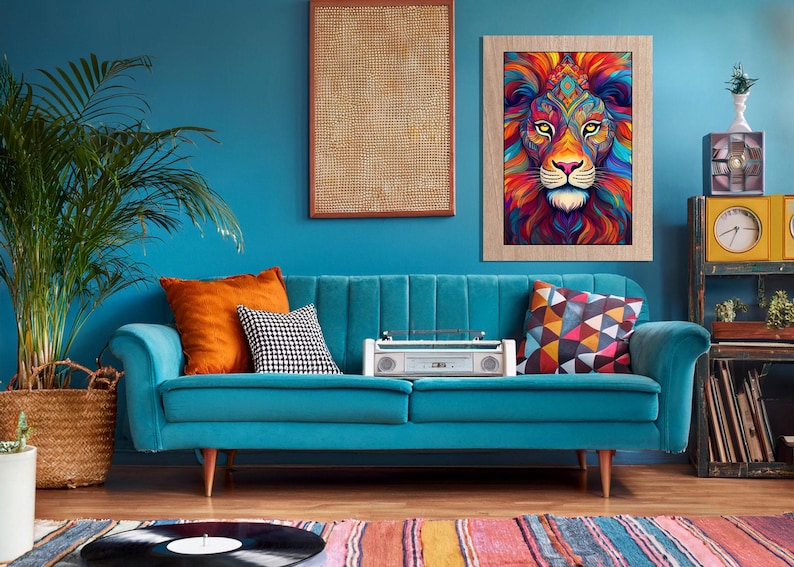 Vibrant Vertical Colorful Lion Art Print, Trendy Modern Apartment Decor ...