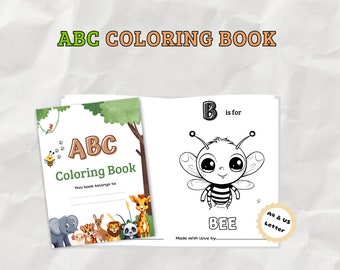 ABC-kleurboek, kleurplaten, activiteit babyshower, baby eerst ABC-boek, werkbladen voorschoolse, ABC-kaarten voor kinderen, afdrukbaar, alfabetboek