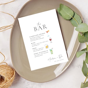 Modern Wedding Bar Menu Sign: Minimalist Drink List (Canva Editable)