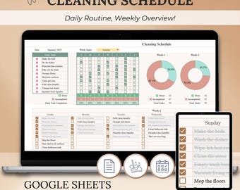 Chore Chart Google Sheets, Weekly Cleaning Schedule, Task List Spreadsheet, Colorful Digital File