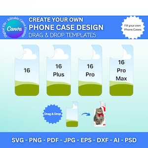 iPhone 16 Series Case Vorlagen • iPhone 16 Mockups • iPhone 16 SVG-Dateien für Cricut • Bearbeitbare Canva-Vorlagen • Ziehen und ablegen von Rahmen