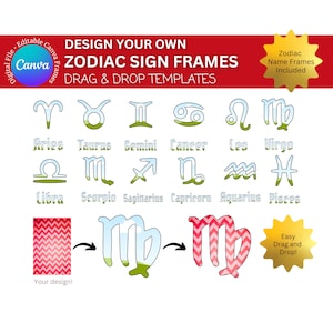 Bearbeitbarer Sternzeichenvorlagen, benutzerdefinierter Sternzeichenrahmen, Canva-Rahmenpaket, einfach ziehen & ablegen (Canva Frame).