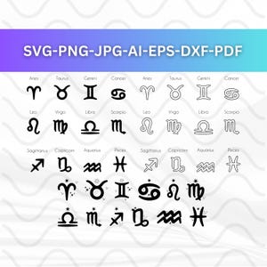 Dierenriem print SVG bundel, sterrenbeeld SVG-bestanden voor de Cricut, astrologie voor sublimatie ontwerpen, hemelse SVG, afdrukbare horoscoop cliparts