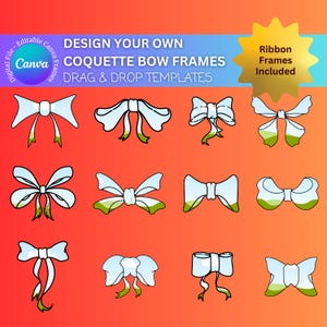 Coquette Bows Canva Frames Bundle, Trendy Ribbon Canva Frame Template, Girly Bow Canva Frame, Coquette Canva Frame, Preppy Bow Custom Bundle