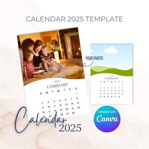 Editable Photo Calendar 2025, 2025 Mini Calendar Template, Mini Calendar 2025, Canva Template, Editable Calendar Template, 2025 Calendars