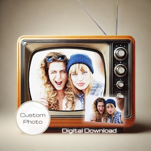 Televisor retro personalizado imprimible, impresiones digitales, póster creativo de los años 80, televisor de la vieja escuela con estilo de los años 70, ilustraciones de televisión personalizadas nostálgicas imprimibles