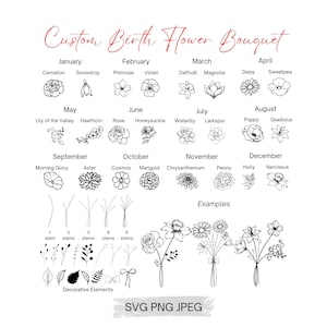 Custom Birth Flower Bouquet: DIY Birth Month Flower Bouquet SVG, Floral Tattoos Design, Digital Art Print