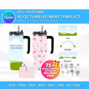 40 oz beker wrap sjabloon, sublimatie sjabloon voor beker, canvas frames slepen en neerzetten, aanpasbare beker wrap, beker wrap SVG