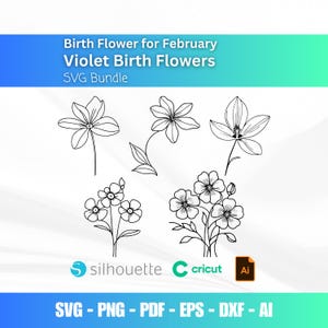 Violet Birth Flower Svg Bundle • February Birth Month Flower • Birth Flower Bouquet • Violet Png • Svg Files for Cricut • Floral Svg
