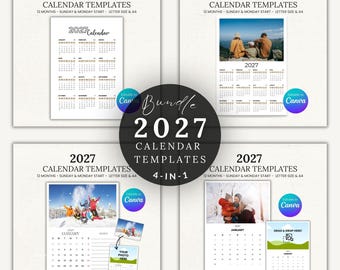 2027 Kalender Vorlagen Bündel | DIY bearbeitbare Canva druckbare Kalender | 4-in-1 Set