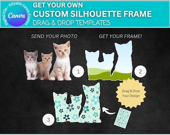 Custom Cat Canva Frame: Silhouette Drag & Drop, Photo Template (Digital Download)
