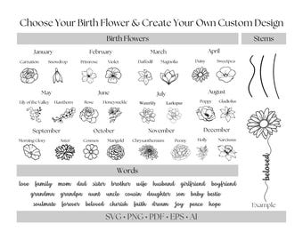 Birth Flower Bouquet Tattoo SVG: Custom Family Tattoo Design (Digital Download)