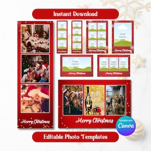 Bewerkbare kerstfotohokje, familie kerstfoto's, rekwisieten kerstfeest, vakantiefoto toevoegen, fotostrip afdrukken, kaders aanpassen, doe-het-zelffotoplezier