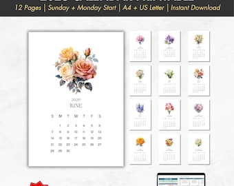 2026 Birth Flower Calendar Printables: Watercolor Floral Design (A4/Letter PDF Digital Download)