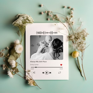 Tarjeta de regalo minimalista para mamá • Arte imprimible con reproductor de música • Póster personalizado para el Día de la Madre • Canción personalizada para la primera mamá • Carta de EE. UU. • A4