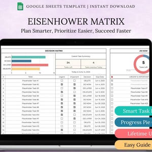 Eisenhower Matrix Google Sheets Planner: Task Priority Tracker (Digital Download)