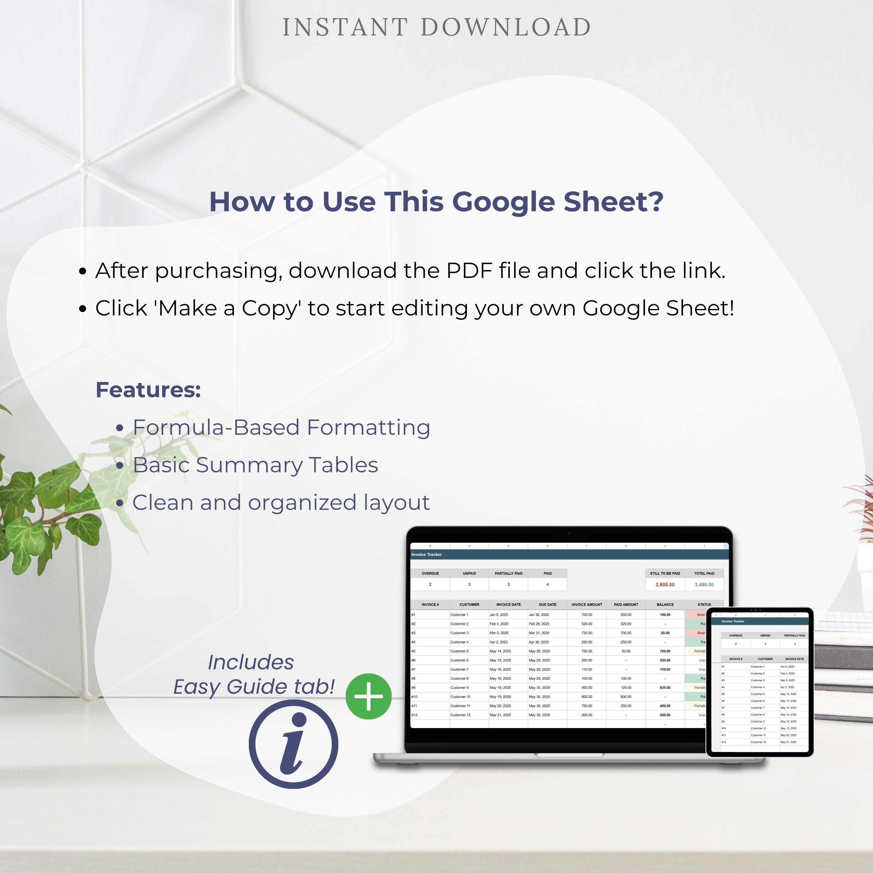 Google Sheets Invoice Tracker: Small Business Payment Log (digital ...