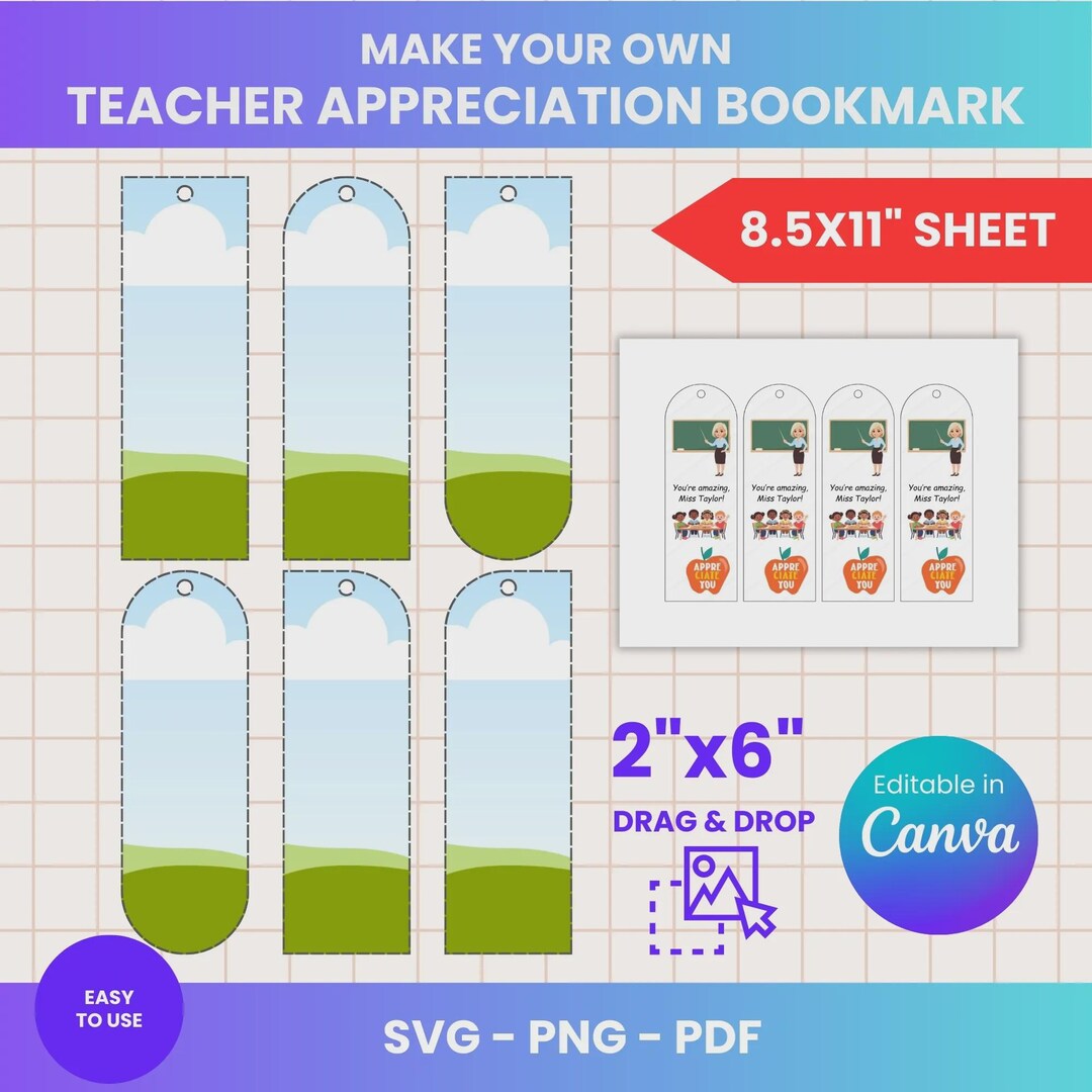 Teacher Appreciation Bookmark Template • DIY Custom Printable ...
